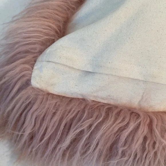 West Elm Mongolian Lamb Fur Pillow cover pink 24”